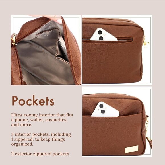 Women Brown Modern+Chic Crossbody Bag Alice Vegan Leather Sling Bag with Pockets - Picture 4 of 6